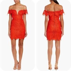 Revolve ASTR the Label Scarlet Lace Dress Off the Shoulder floral lined mini EUC